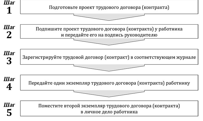 Составьте схему этапов процедуры оформления трудового договора