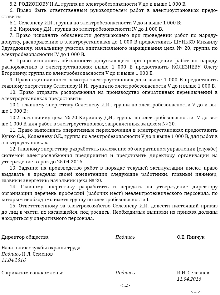 Приказ о проведении проверки знаний по электробезопасности образец
