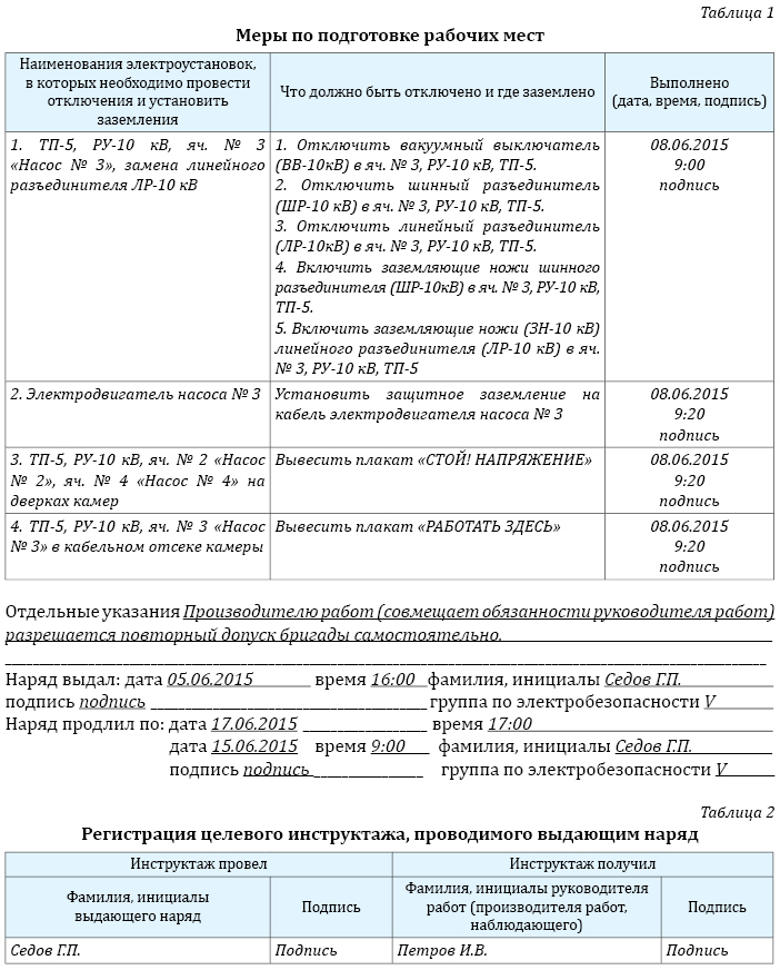Наряд допуск для работы в электроустановках образец заполнения 2022